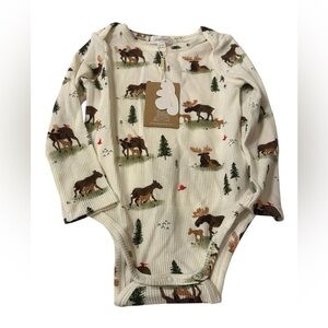 Angel Dear Baby Waffle Knit Bodysuit Moose Woodland Print Long Sleeve NWT 18-24